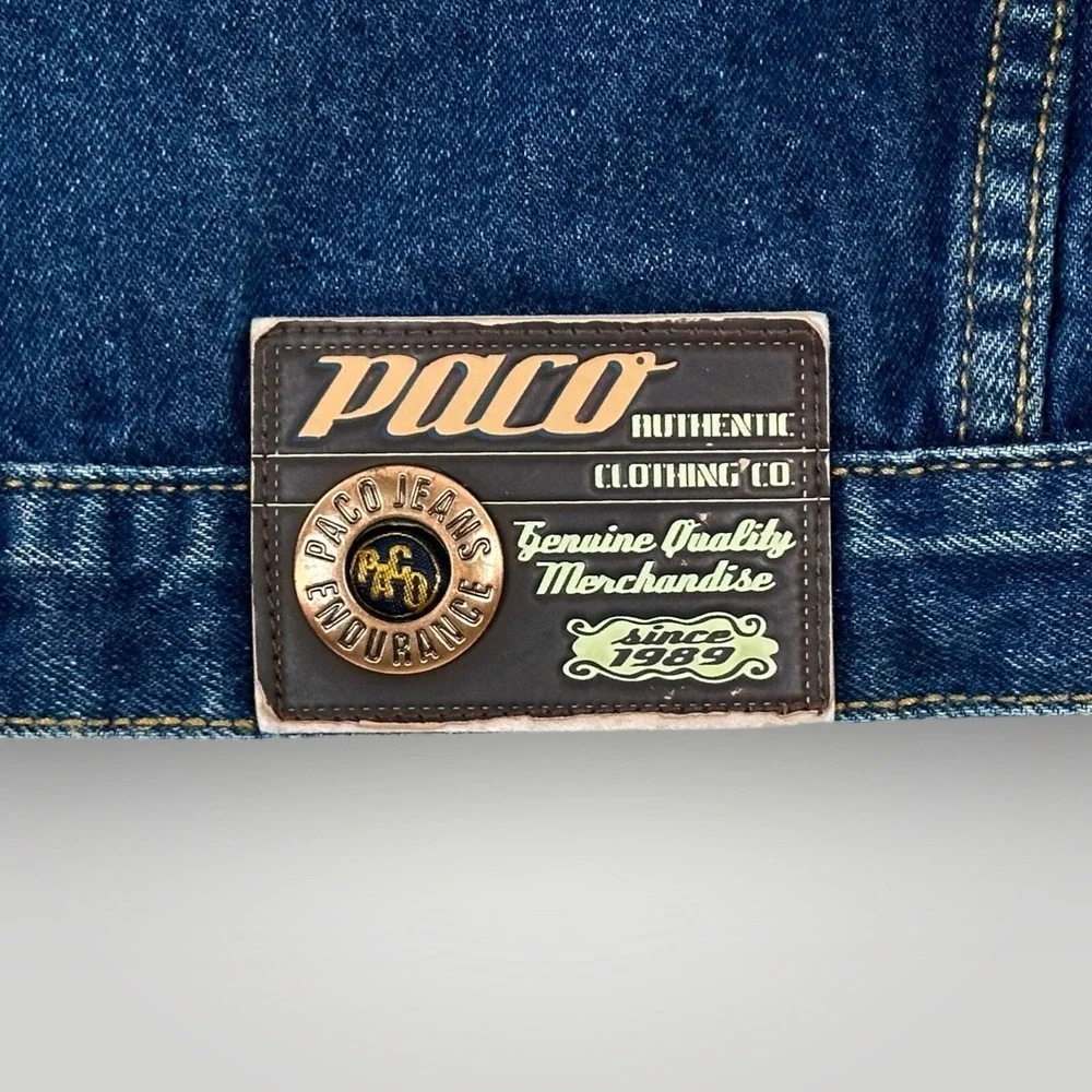 Paco Denim‎ Jacket Youth L Blue Spellout Embroidered 90s Grunge Skater Vintage